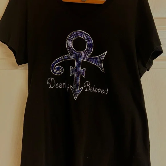 Prince Dearly Beloved Symbol Custom Rhinestone Tee XL - Picture 3 of 7